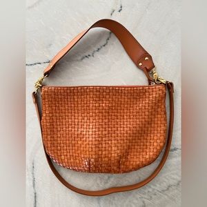 Clare V Le Moyen Messenger Natural Woven Checker